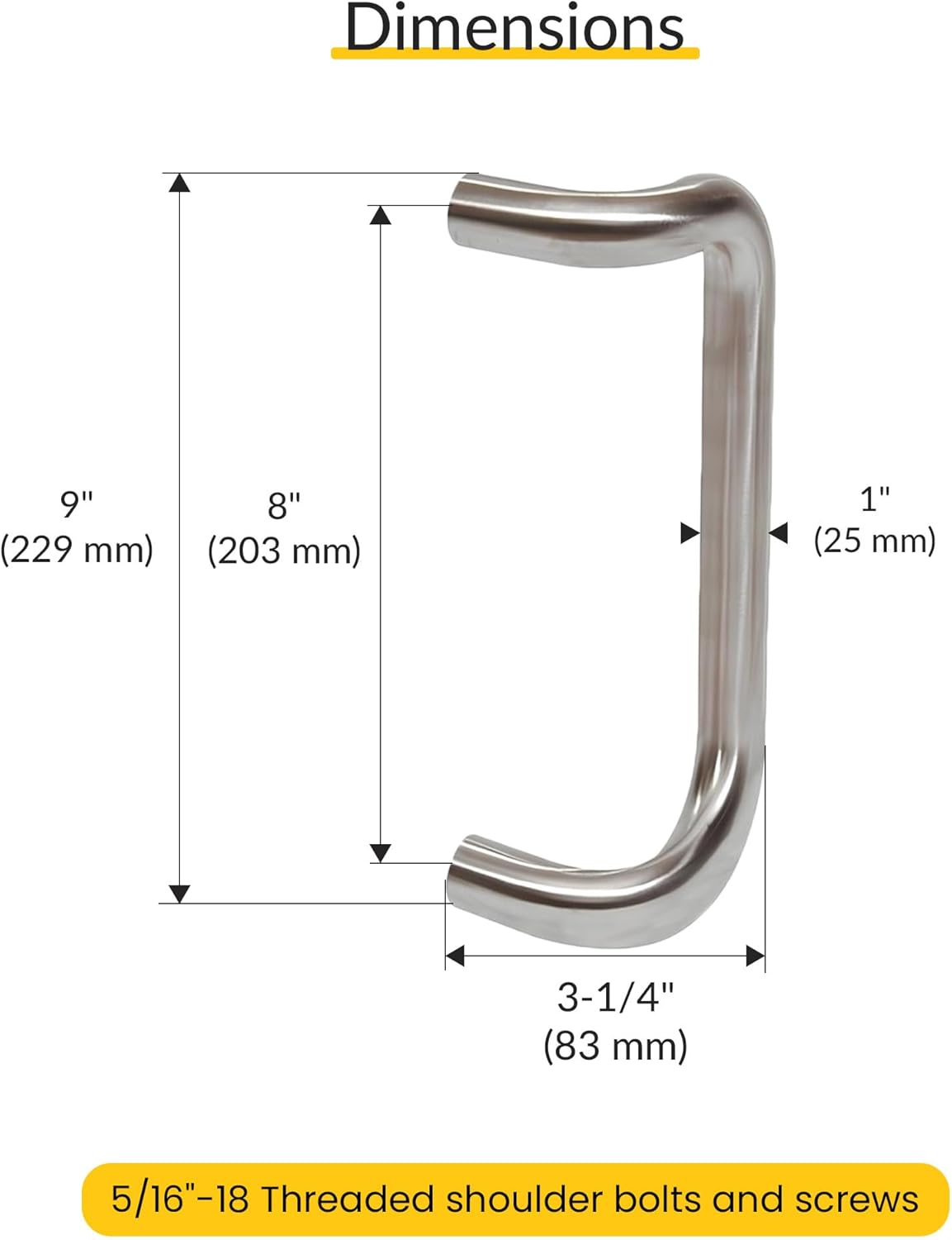 BRIXWELL Offset Pull Handles Back-to-Back, Aluminum Material, Brushed Stainless Steel Finish, 9" Length, 8" Center-to-Center, 3-1/4" Projection, 2-1/4" Offset, Includes Mounting Hardware