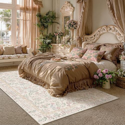 Tapete Decorativo Floral Bajo Pile Rosa 8x10 ft miniatura 3