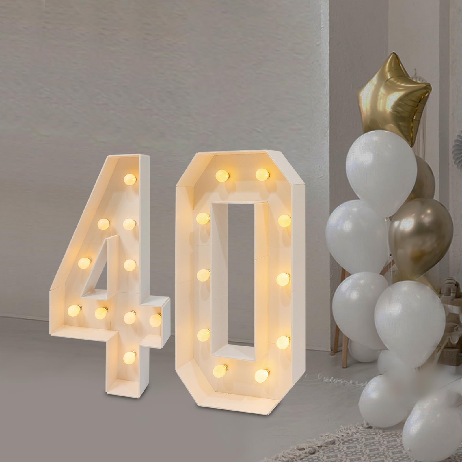 Lámpara LED con números para decoración de cumpleaños, funciona con pilas, luz blanca cálida, decoración de 100 cm (40)
