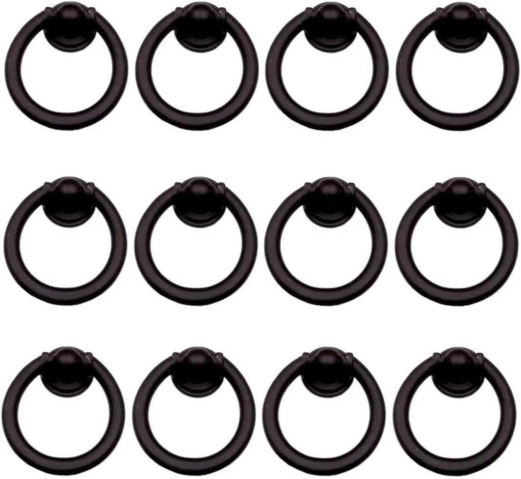 YDHSIKK Drawer Handles, Drawer Ring Pull Handles Multicolor 35-40mm Diameter Pack of 12(Black,35mm Diameter)