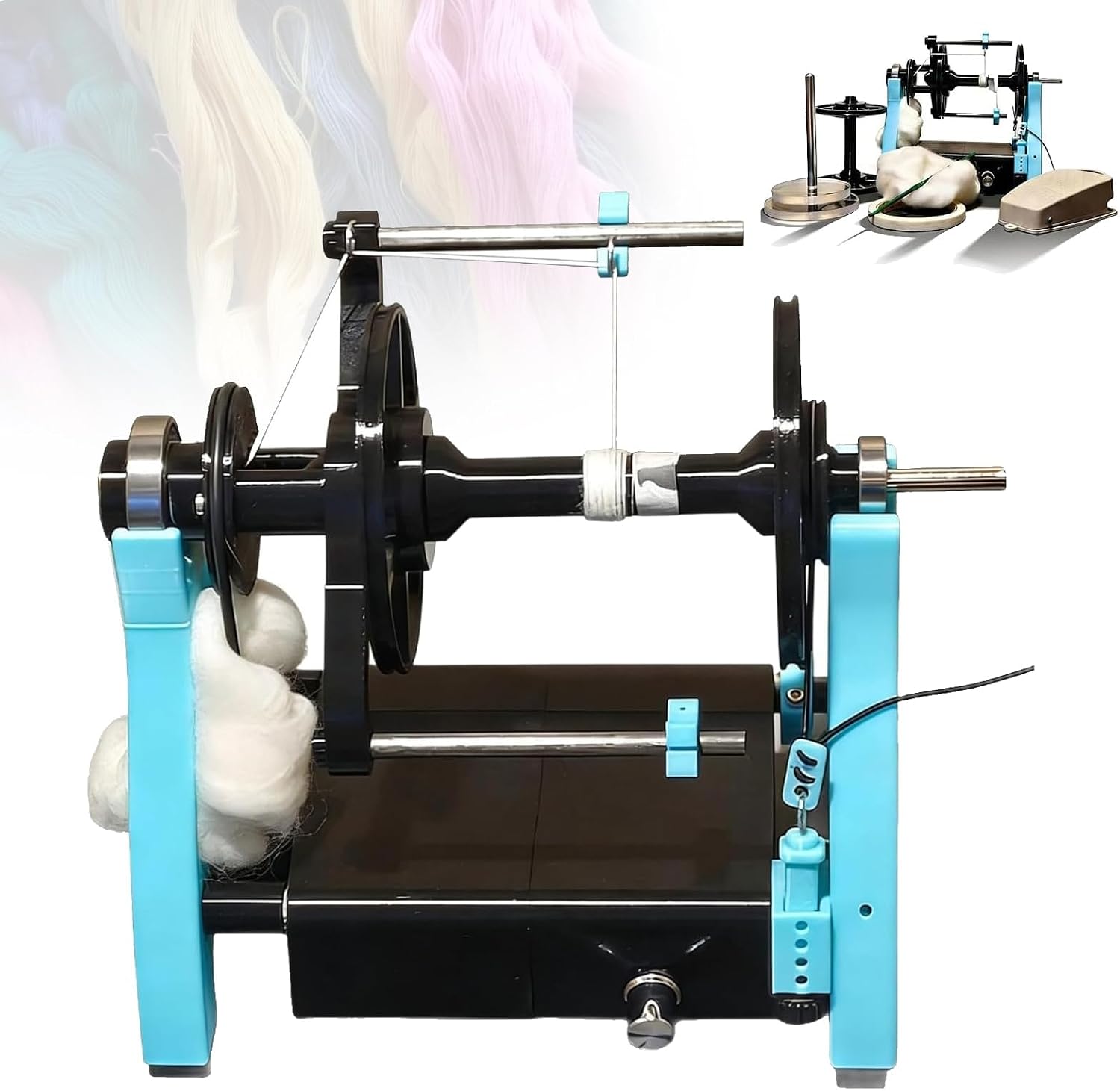 Electric Yarn Spinner Kit, Yarn Spinner Winder Spinning Wheel, with Pedal, Speed Adjustable, Forward and Reverse Gears, for Spinning Wool, Cotton, Silk, and Other Fibers Pink