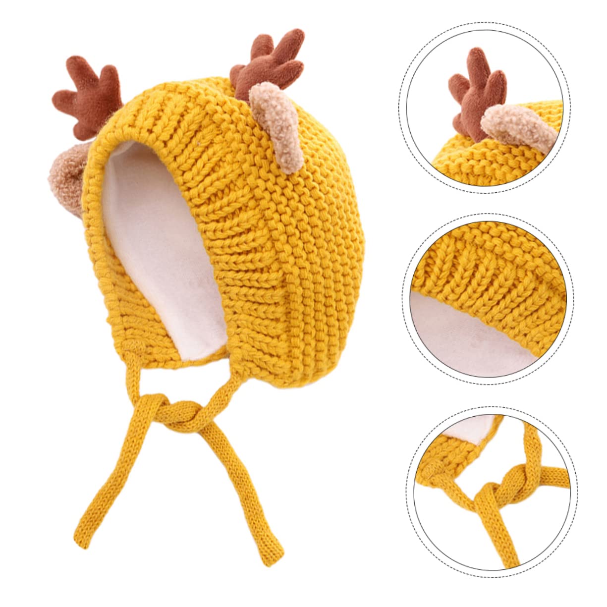 SHERCHPRY Gorro Navideño De Asta Sombrero De Venado De Navidad Gorro De Bebe Gorra con Forro Polar para Bebé Gorro De Reno Gorro De Punto con Forro Polar para Bebé Yellow
