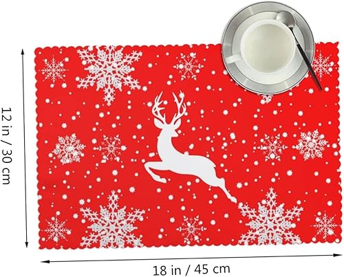 Miniatura 2 de Juego de 4 manteles individuales de Feliz Navidad, renos de Navidad con copos de nieve, resistentes al calor, impermeables, antideslizantes,