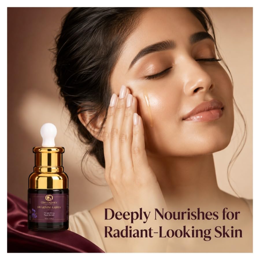 Image of Swarnim Aabha Age-Defying Face Serum, 15 ml | Enriched with Kumkumadi, Almond, Jojoba & Grapeseed Oil | Lightweight Radiance & Nourishing Facial Serum