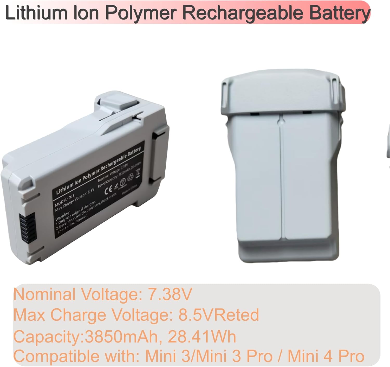 Xmipbs 2PCS Mini 3 Pro Mini3 Mini4 Pro Battery Pack Rechargeable Battery 3850mAh for Mini3/Mini3 Pro /Mini4 Pro Battery Rechargeable Compatible with DJI Mini 3/3Pro /4 Pro Drone Accessories