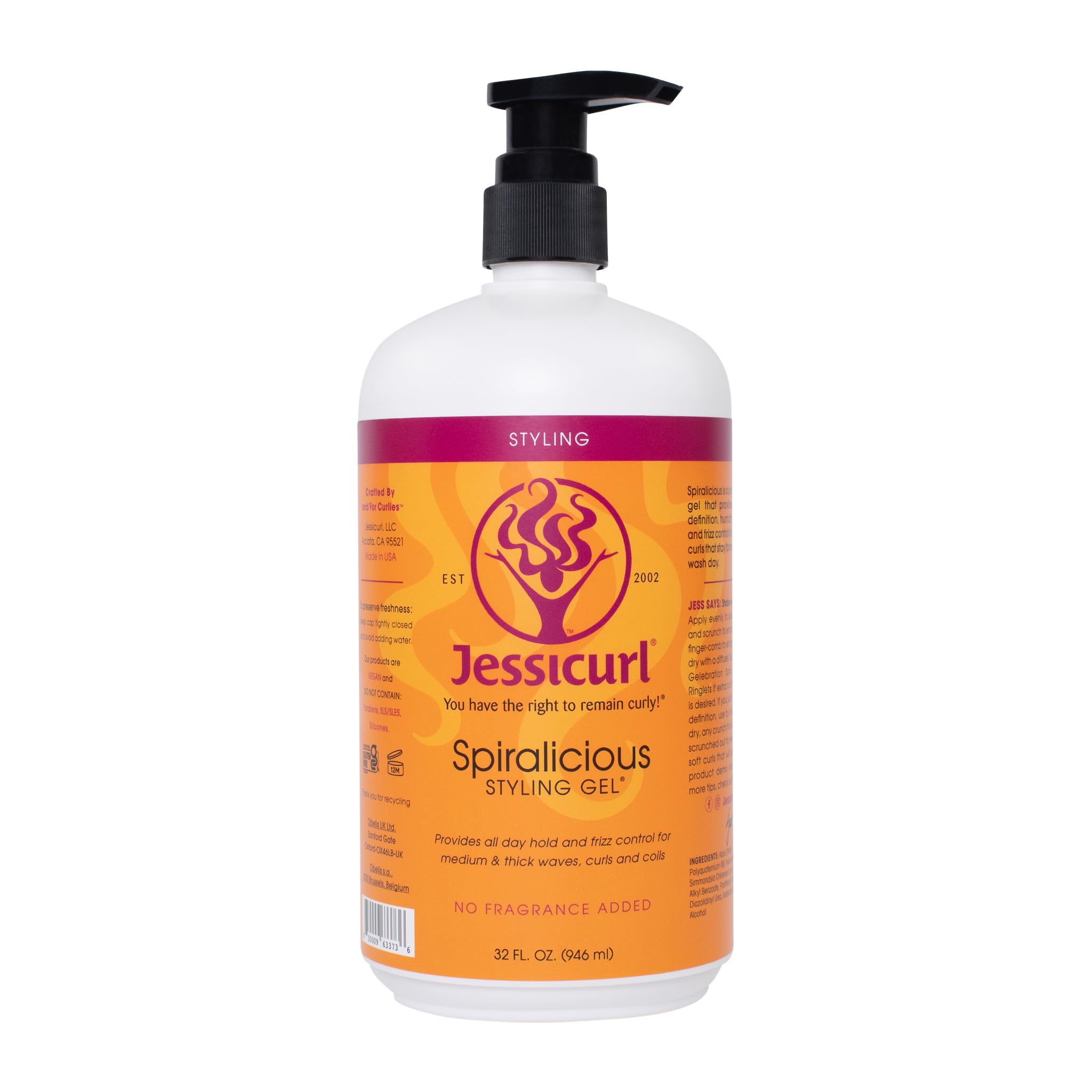 Jessicurl Spiralicious Gel, ohne Zusatz von Duftstoffen, 32 Fl oz. Lockendefinierende Produkte für lockiges Haar, Haargel für lockiges Haar und Frizz-Kontrolle, für alle Haartypen