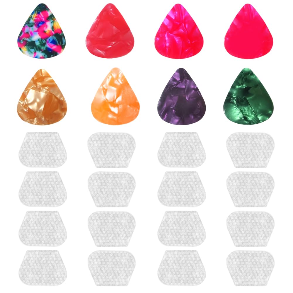 24 Guitar Picks Accessories, Including 16 Pieces of Guitar Picks Grip and 8 Pieces of 0.71mm Celluloid Guitar Picks, Guitar Picks Grip Helps You Hold Guitar Picks Tightly, Self-Adhesive (16 Grips)