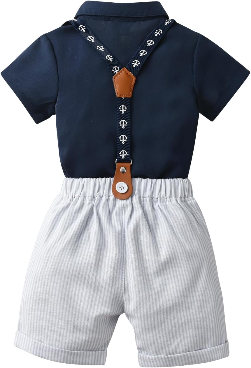 Baby Boys Gentleman Shorts Sets, Infant Outfits Suits, Shirt+Shorts+Bow Tie+Suspenders - Image 3