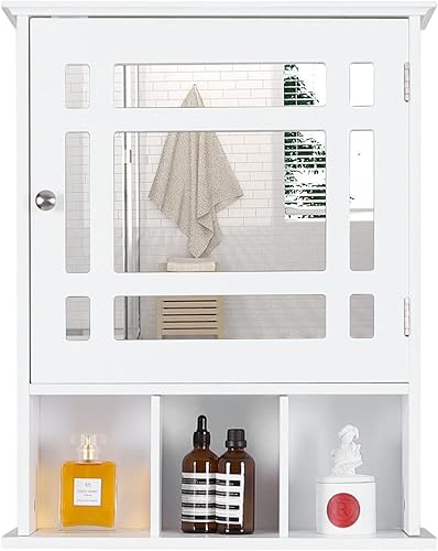 Miniatura 13 de MAISON ARTS Armario de pared para baño, botiquín de 2 puertas con estante ajustable y toallero para baño, sala de estar, cocina, gris