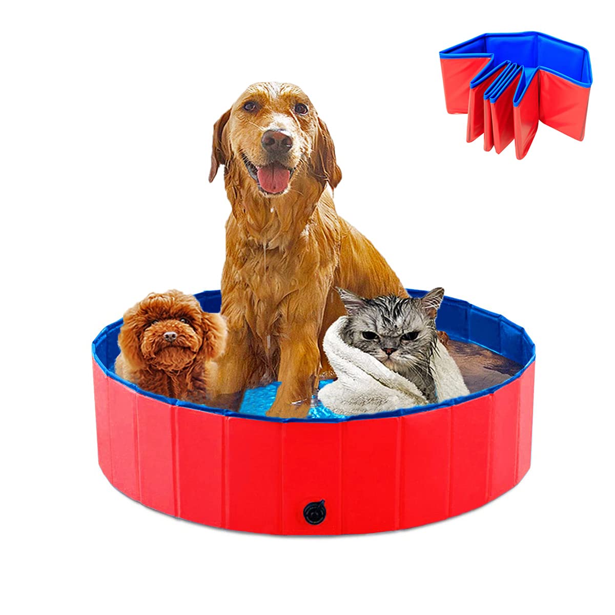 Dog Bath Tub Dog paddling pool foldable pet dog pools puppy paddling pool PVC Round Shape Bathing Tub playing pool for Pets Indoor/Outdoor (80 * 20cm,Red)