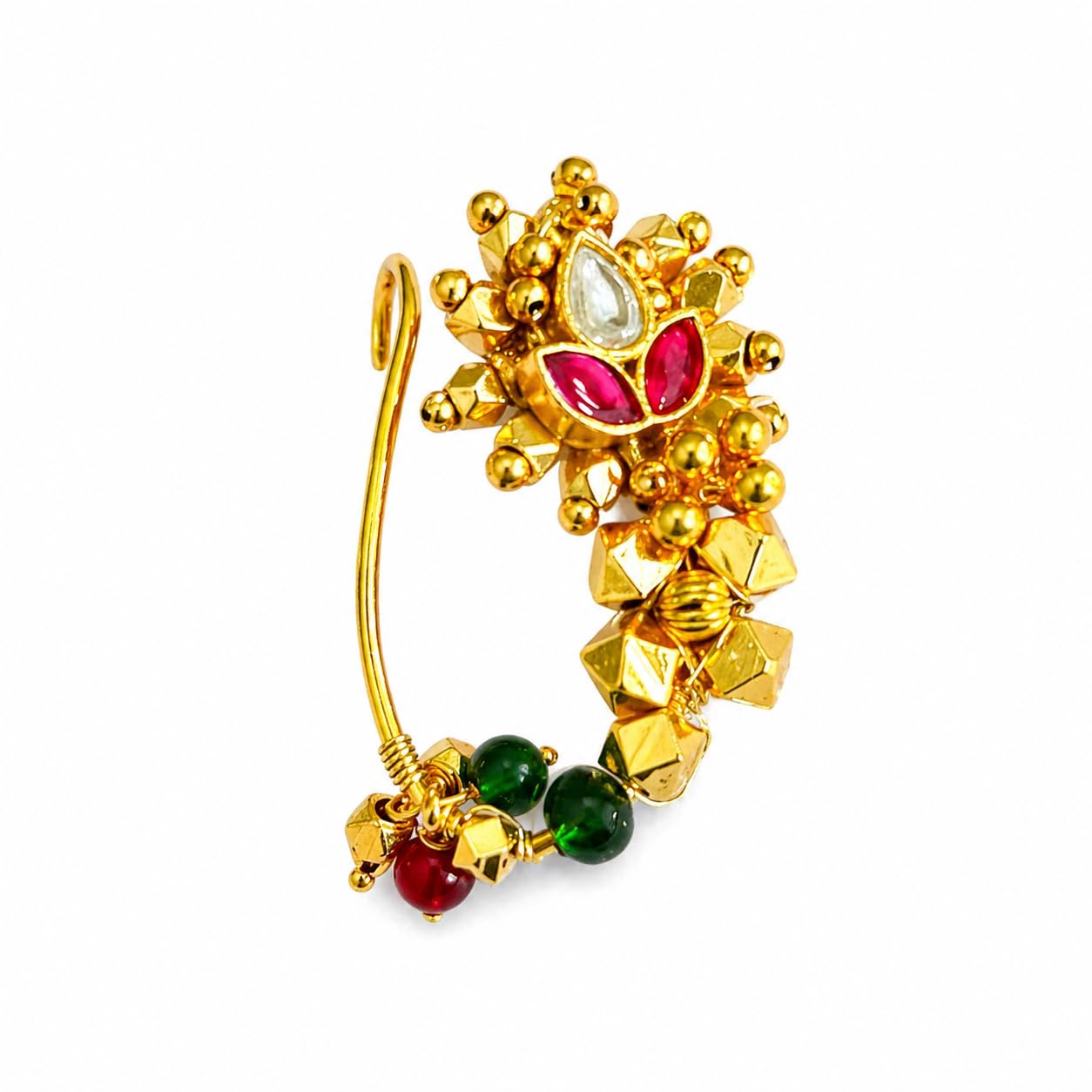 Exquisite Asthapailu Nath with Gold-Plated Detailing, Intricate Red and Green Stones, Beads, and Traditional Design for Brides and Festive Occasions-image-5