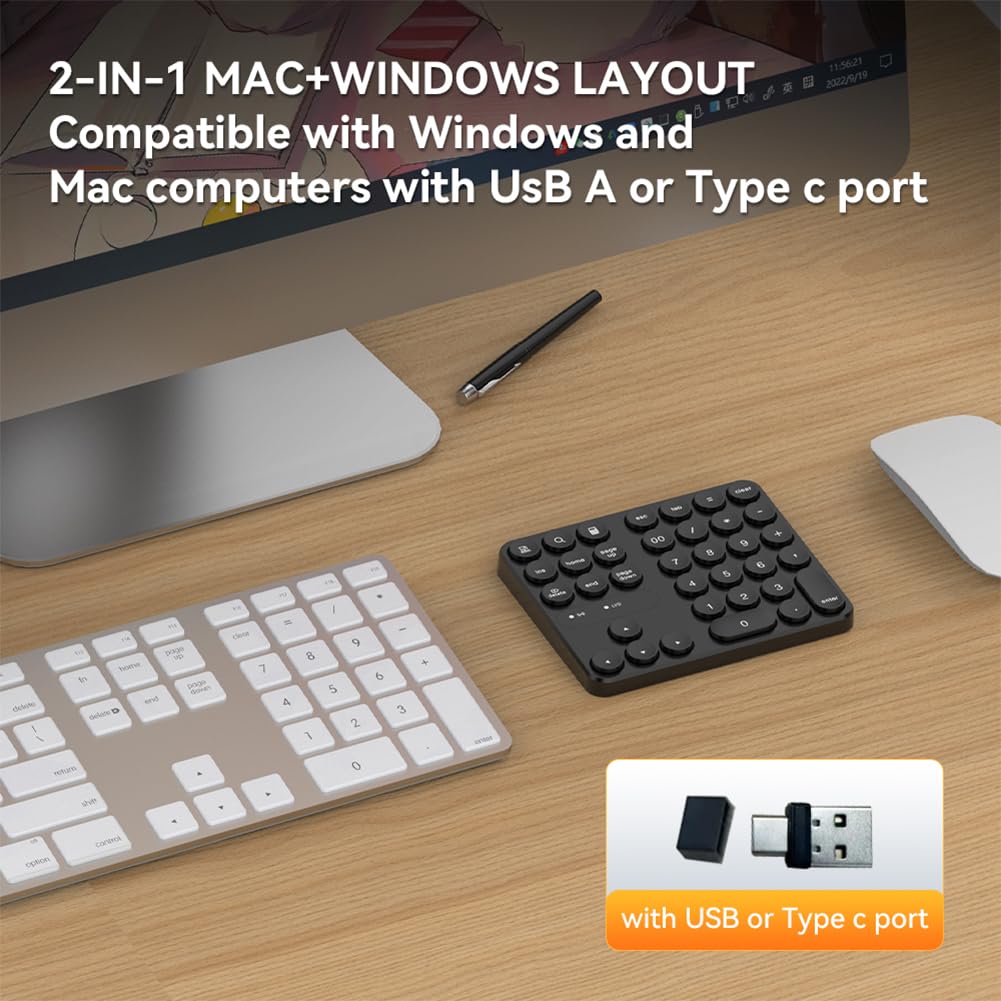 Mini Teclado numérico inalámbrico 35 Teclas USB-A USB-C para teclados de PC de Escritorio de computadora portátil