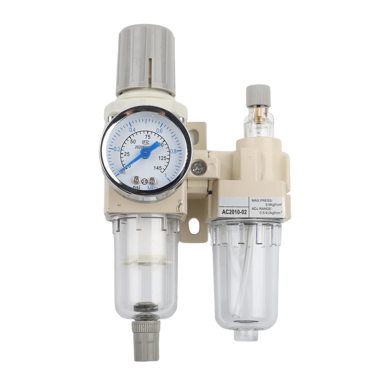 1 regulador de filtro de aire comprimido, filtro de aire comprimido, separador de agua y aceite, válvula reguladora, drenaje semiautomático
