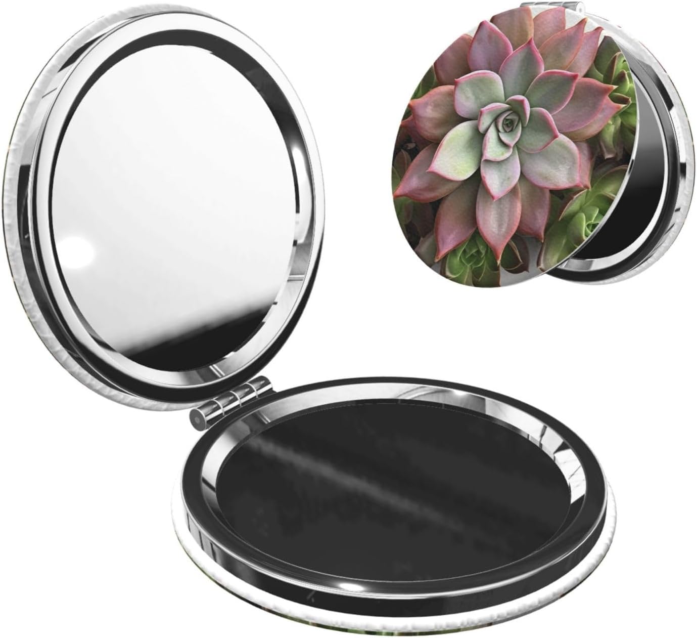 Succulent Botanical Compact Mirror for Purse, Double-Sided 2X/1X Magnifying Mirror for Women Men, Travel Makeup Mirror for Handbag, Handheld Vanity Mirror for Gift