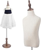 Vista 9 de Maniquí de forma de vestido para niños con base de madera, maniquí de exhibición infantil, formas de busto para niños de 4-5 años, marrón