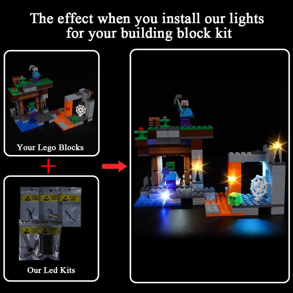 Kyglaring LED Lighting Kit for Lego Minecraft The Abandoned Mine 21166 Building Set (No Model) - Light Set Compatible with 21166 Zombie Cave - Without Building Set (Classic Version)