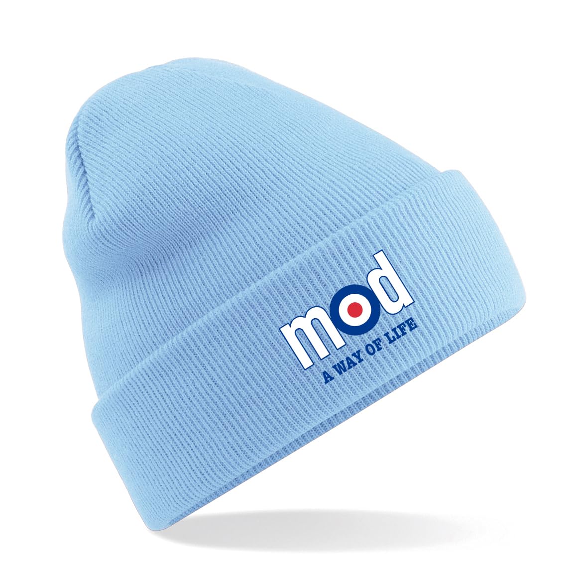 HiViz Kings MOD A Way of Life Beanie Hat Embroidered Logo Pristine Finish Beenie (Black) (Sky Blue)
