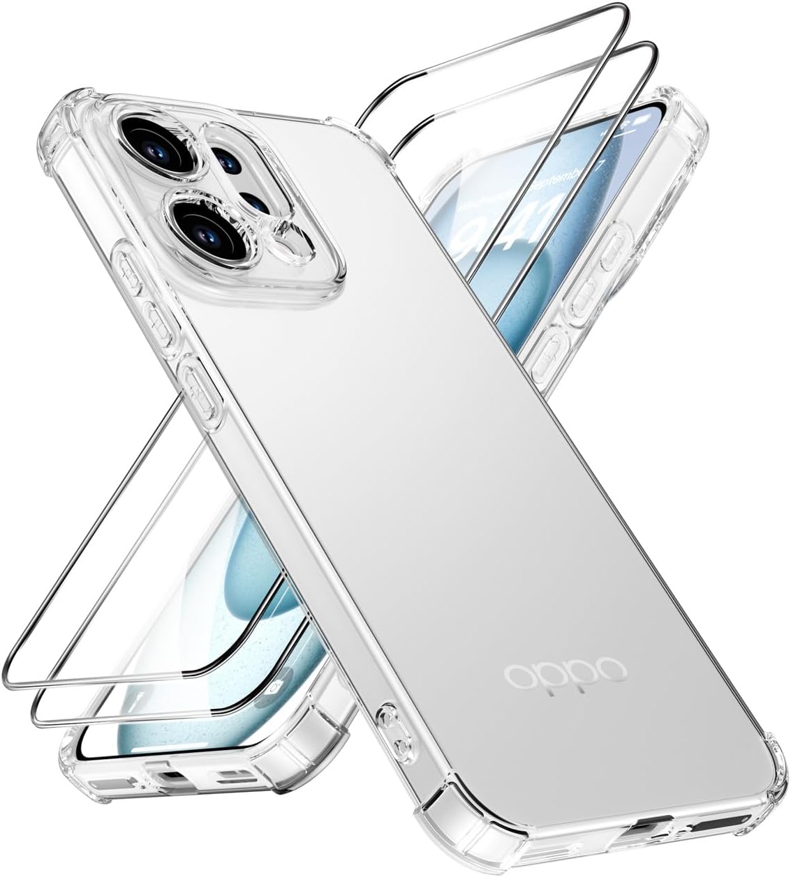 Transparent Handyh lle f r Oppo Reno 14 5G H lle mit 2 Panzerglasfolien Weiche TPU Sto fest Schutzh lle mit Airbag-Ecken Rundumschutz - Transparent