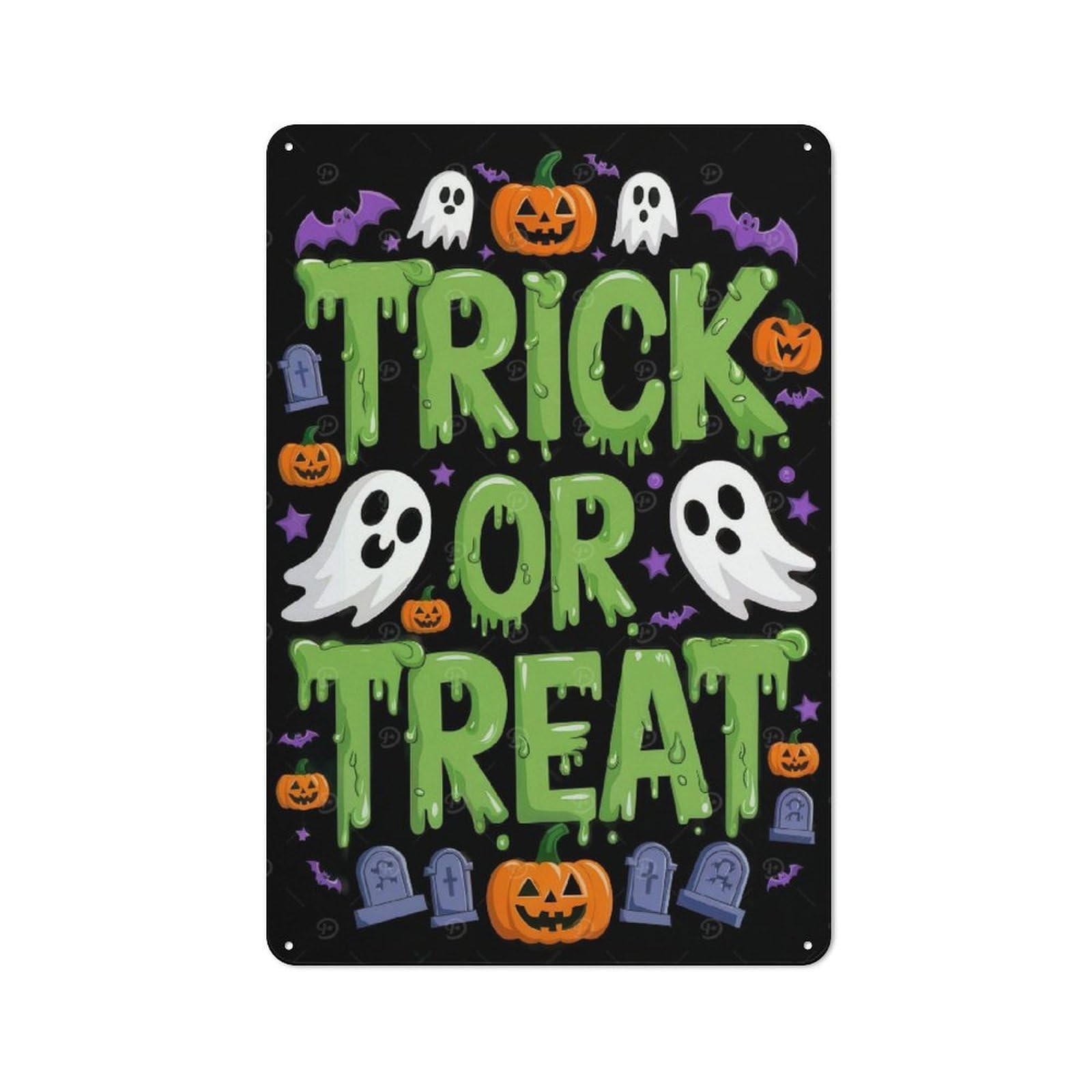 Junmoney Trick Or Treat Halloween Graphic 30X20cm Rustic Metal Plaque With For Café Or Restaurant, For Themed Interiors In Cafés And Restaurants