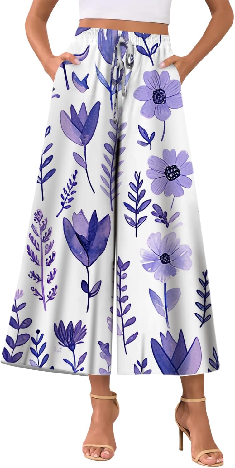 Plus Size Trousers for Women Elastic High Waisted with Pockets Flowy Lightweight Comfortable Work Trendy Pants