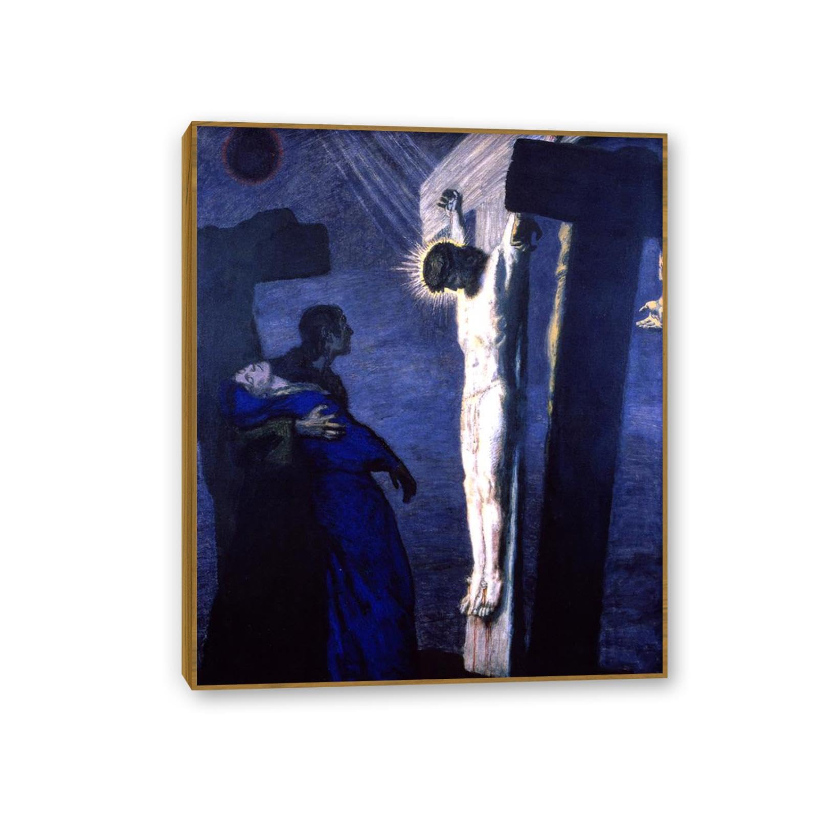 Hau3sh3a Framed Franz Von Stuck Wall Art Print Crucifixion Symbolism Canvas Poster Famous Artwork Wall Decor For Living Room Bathroom Office 90X70cm(36X28in) Teak Frame