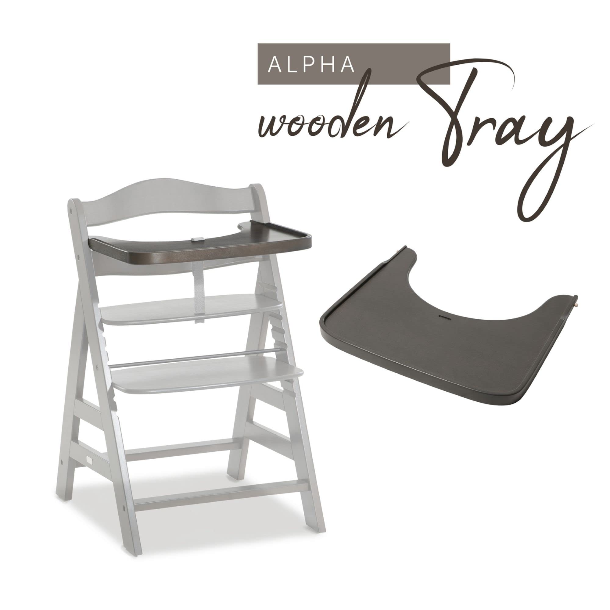 hauck Bandeja Trona Madera de Haya Certificada FSC® para Alpha Plus y Beta Plus - Accesorio Trona Evolutiva Comer con Borde Elevado - Tablero Superficie lisa - para Niños de 6-36 Meses - Charcoal