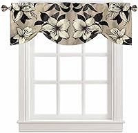 Vista 1 de Cortinas de cenefa de flores negras y beige para ventanas, cortinas de cocina, cortinas rústicas retro beige, cortinas botánicas cortas