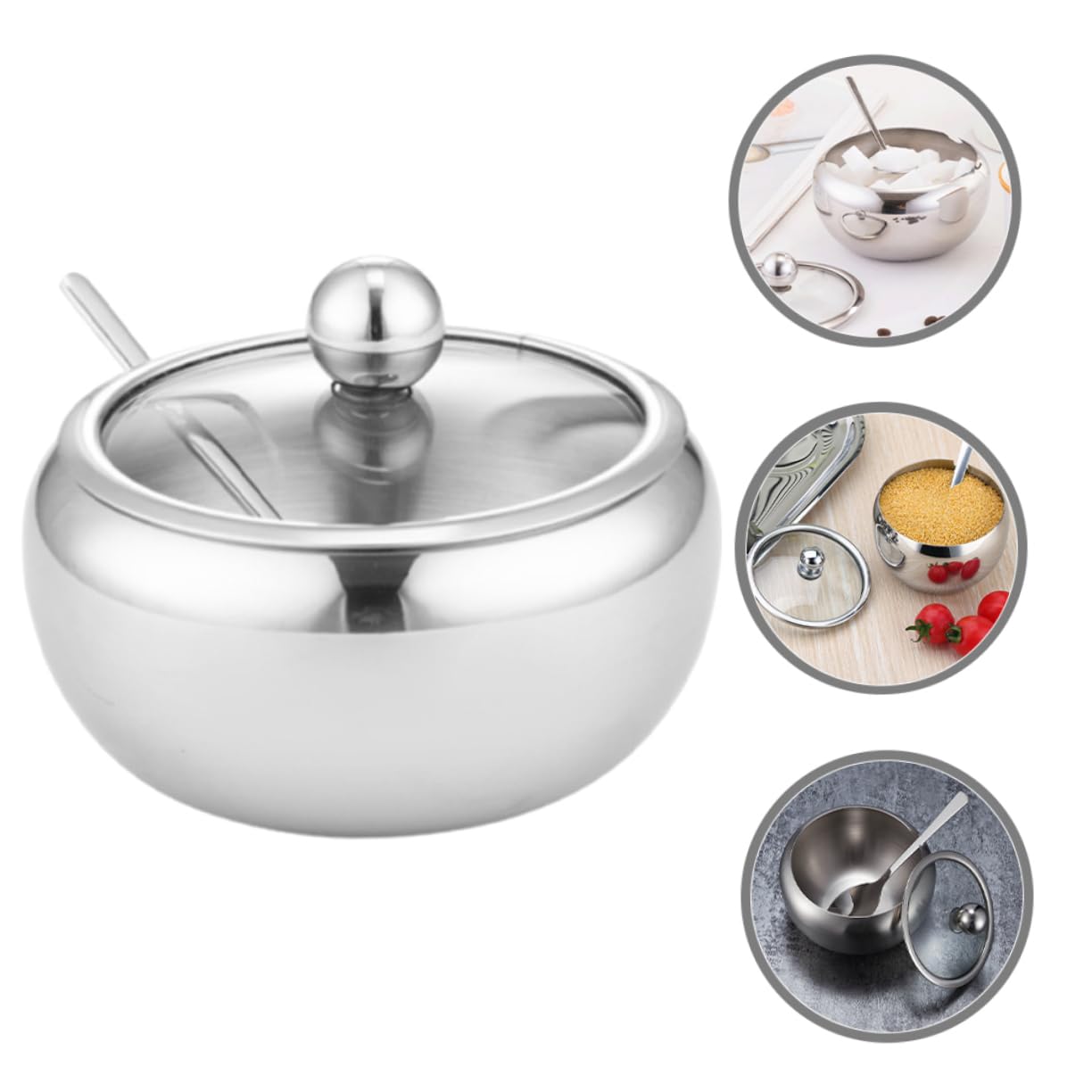 Cabilock 3 Juegos Dispensador De Jarabe Bol Paquetes Tarro De Galletas Recipientes Para Condimentos Con Tapa Tarro De Pepinillos Tarro De Dulces Cedazo Frasco Papelera Bandeja Silver Vidrio