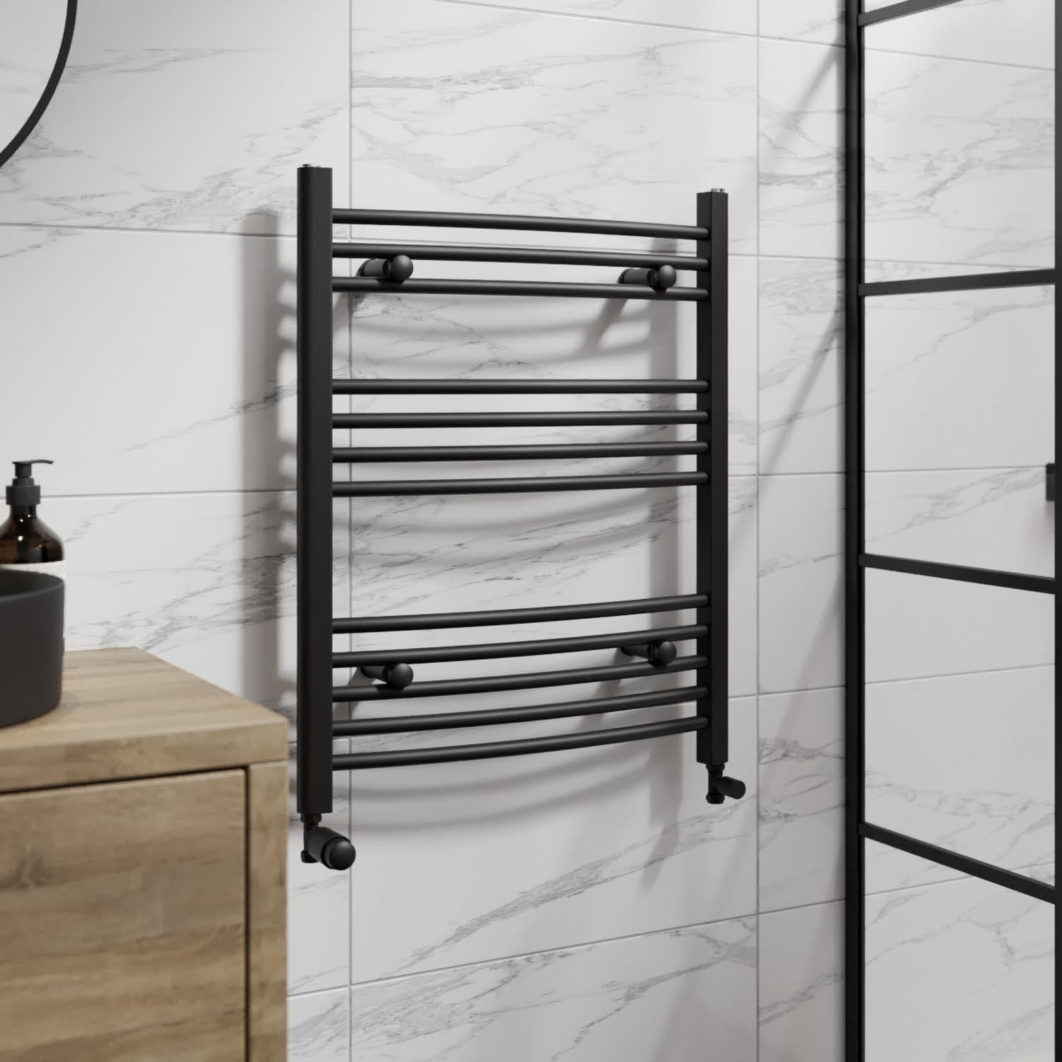 Duratherm Black Duratherm® 750 X 600Mm Curved Heated Towel Rail Radiator Modern Central Heating Bathroom Warmer Wall Mounted Ladder Rad, Matt