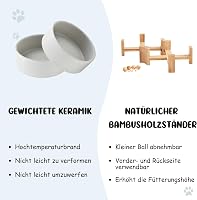 SPUNKYJUNKY 15° Dőlésszögű Kerámia Etetőtál Fa Állvánnyal - 2x400ml Szürke Kutyatál Lapos Orrú Kisállatok Számára, Csúszásmentes 7