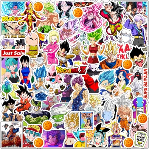 Image of Paper9store Pack of 80+ Anime Stickers for Laptop, Phone Case, Guitar, Bike, Pc, Scrapbook etc. Waterproof Glossy Laminated Residue Free Anime Stickers (Dragon Ball Theme)