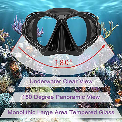 Wacool Professional Adult Kids Snorkeling Snorkel Diving Scuba Package Set Gear Anti-Fog Coated Glass With Silicon Mouth Piece Purge Valve And Anti-Splash (Black) #TOP1