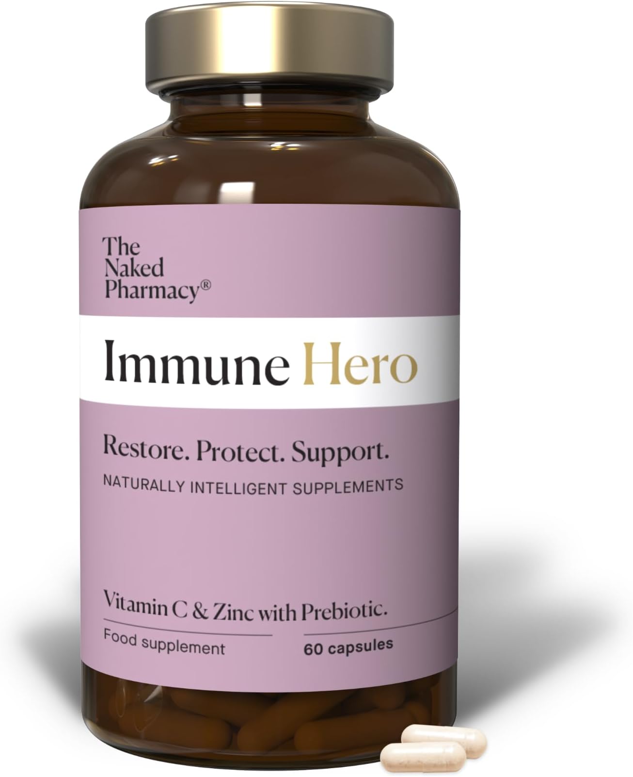 Immune Hero for Adults | Natural Immunity Booster | Vitamin C, Zinc & Prebiotic | Energy & Fatigue | Collagen Supplement | No Additives | Vegan | 60 Capsules
