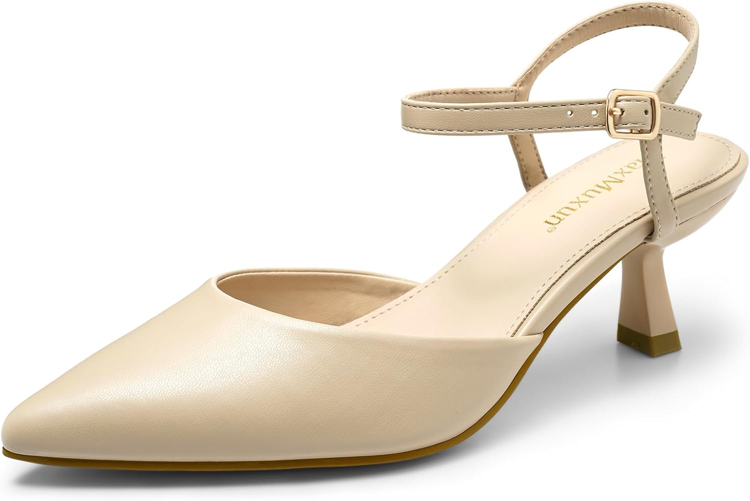 MaxMuxun Kitten Heels for Women Pointed Toe Pumps Ankle Strap Kitten Heels 2.7 Inch Wedding Party Dress Shoes Valentines Day Gifts for Her