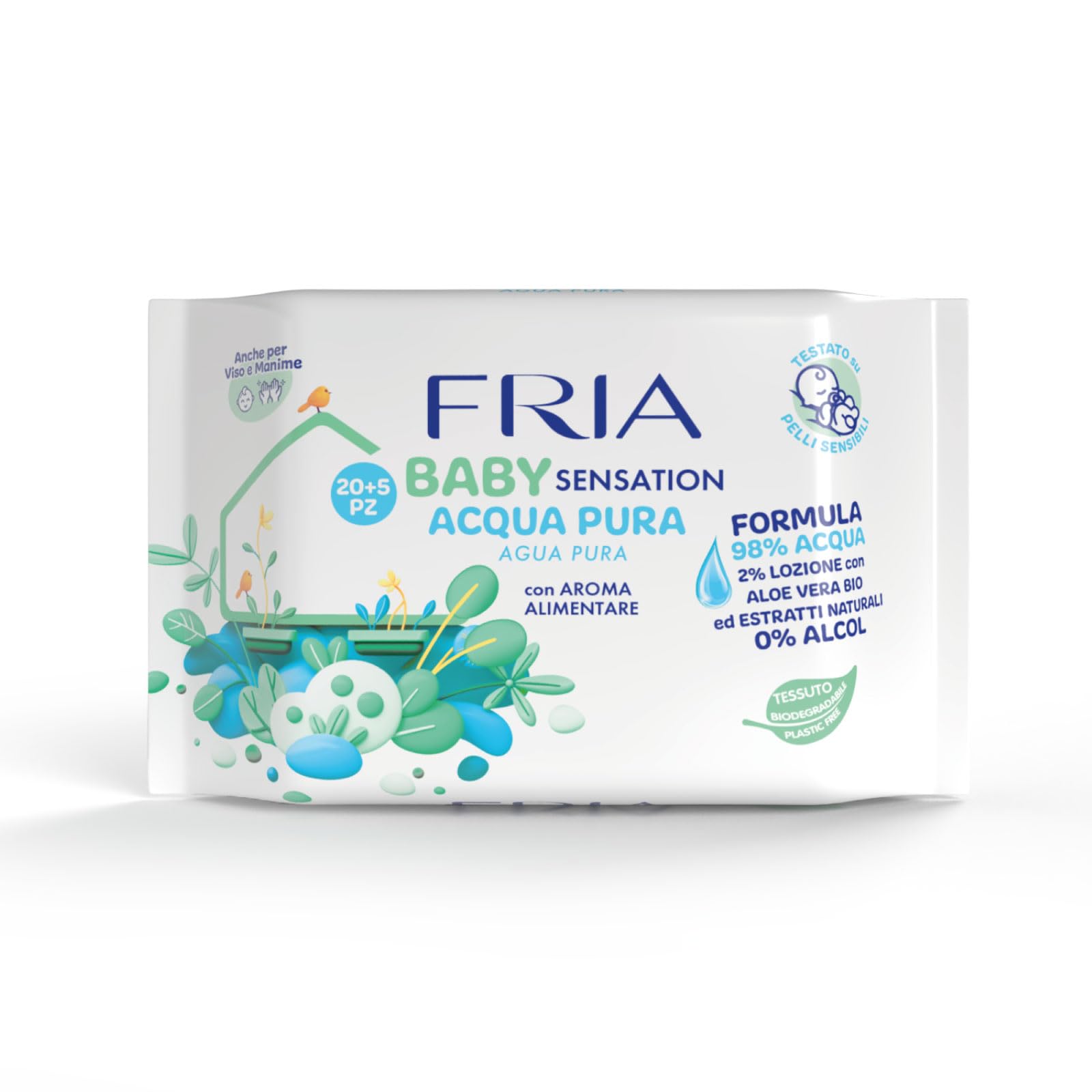 Fria Baby Salviette per Cambio Pannolino 98% Acqua Purificata 20+5 Confezione Pocket