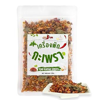 10 x 30g Pad-Kapao Dried Spices Mixed Holy Basil, Chili, and Garlic For Krapow Stir Fry, Thai Food Easy to Cook, Thailand holy basil pad kaprao seasoning 10