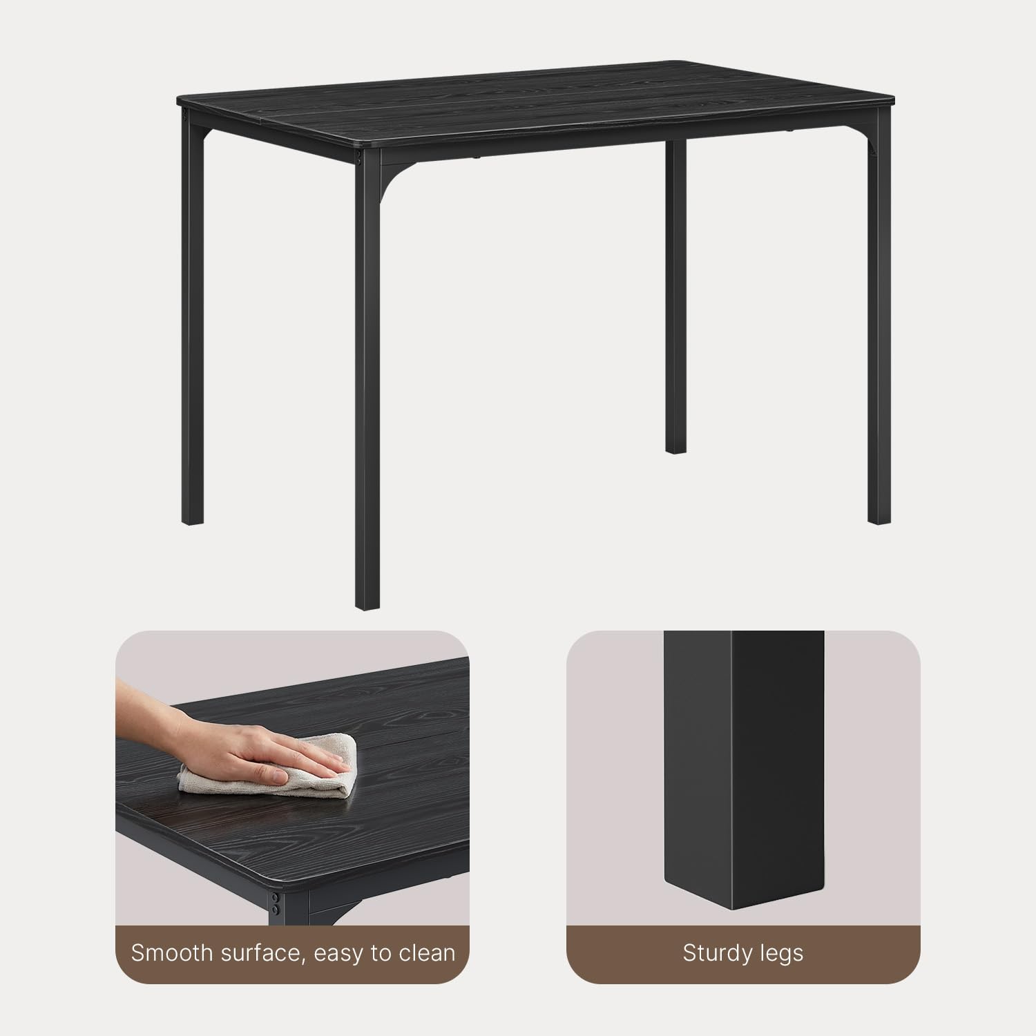 Table À Manger avec 4 Chaises, Ensemble Repas, Table De Cuisine avec Chaises, Similicuir Résistant Et Table Rectangulaire en Bois, pour Cuisine, Salle À Manger, Salon, Noir