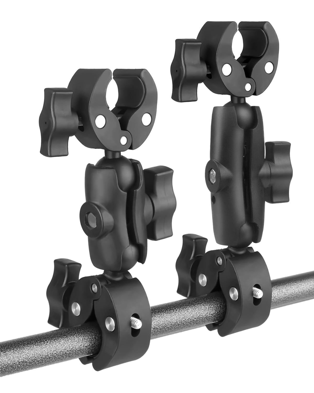 JEBUTU Double Super Clamp Mount 7.28"/18.5cm & 8.86"/22.5cm, Motorcycle Bike Handlebar Umbrella Pole Chair H oleder Clamp Mount for Light Stand