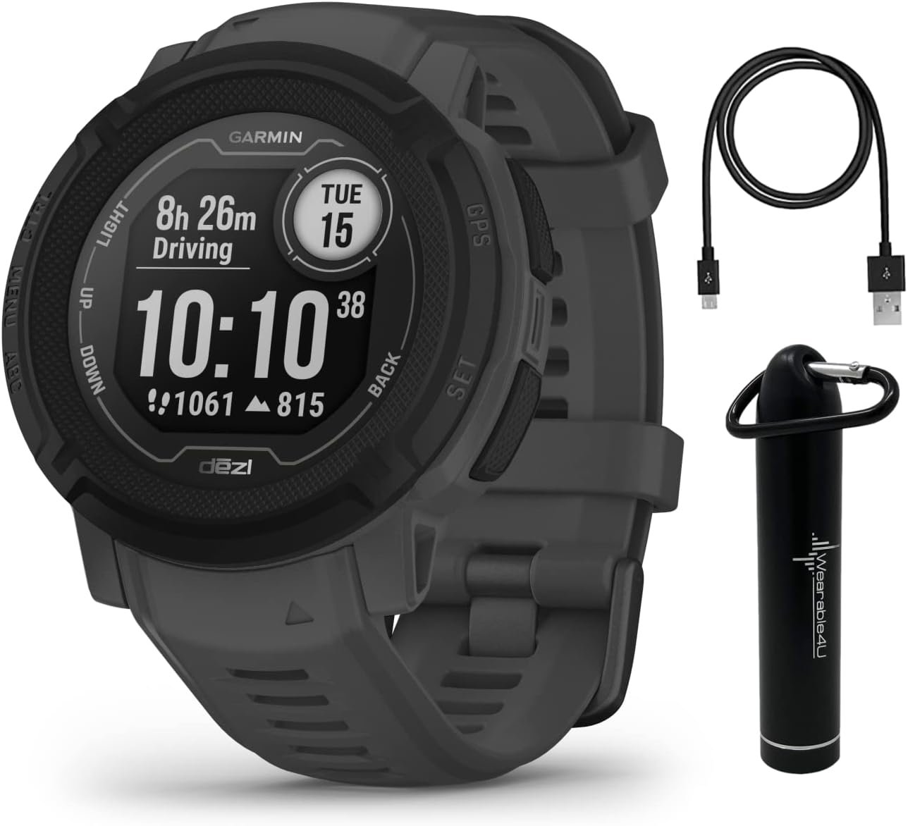 Garmin Instinct 2 dezl Edition, Rugged Trucking Smartwatch, Compatible with The dezl OTR Navigator, Black with Wearable4U Power Bundle