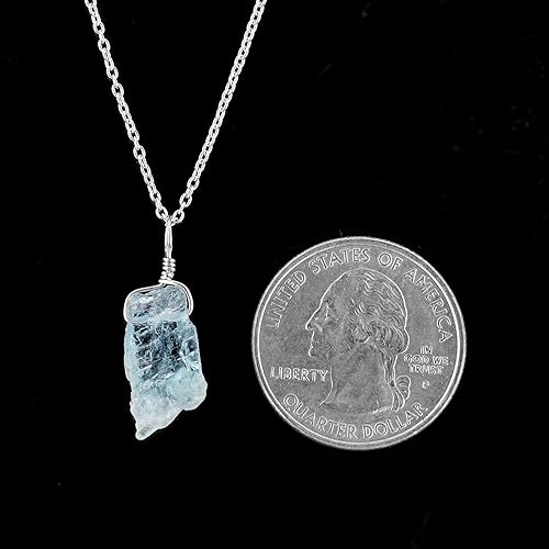 Miniatura 5 de AA Natural Raw Aquamarine Rough Stone Handmade Dainty Pendant Necklace For Women, Healing Chakra Crystals, Birthstone Jewelry, Rhodium Plated 925