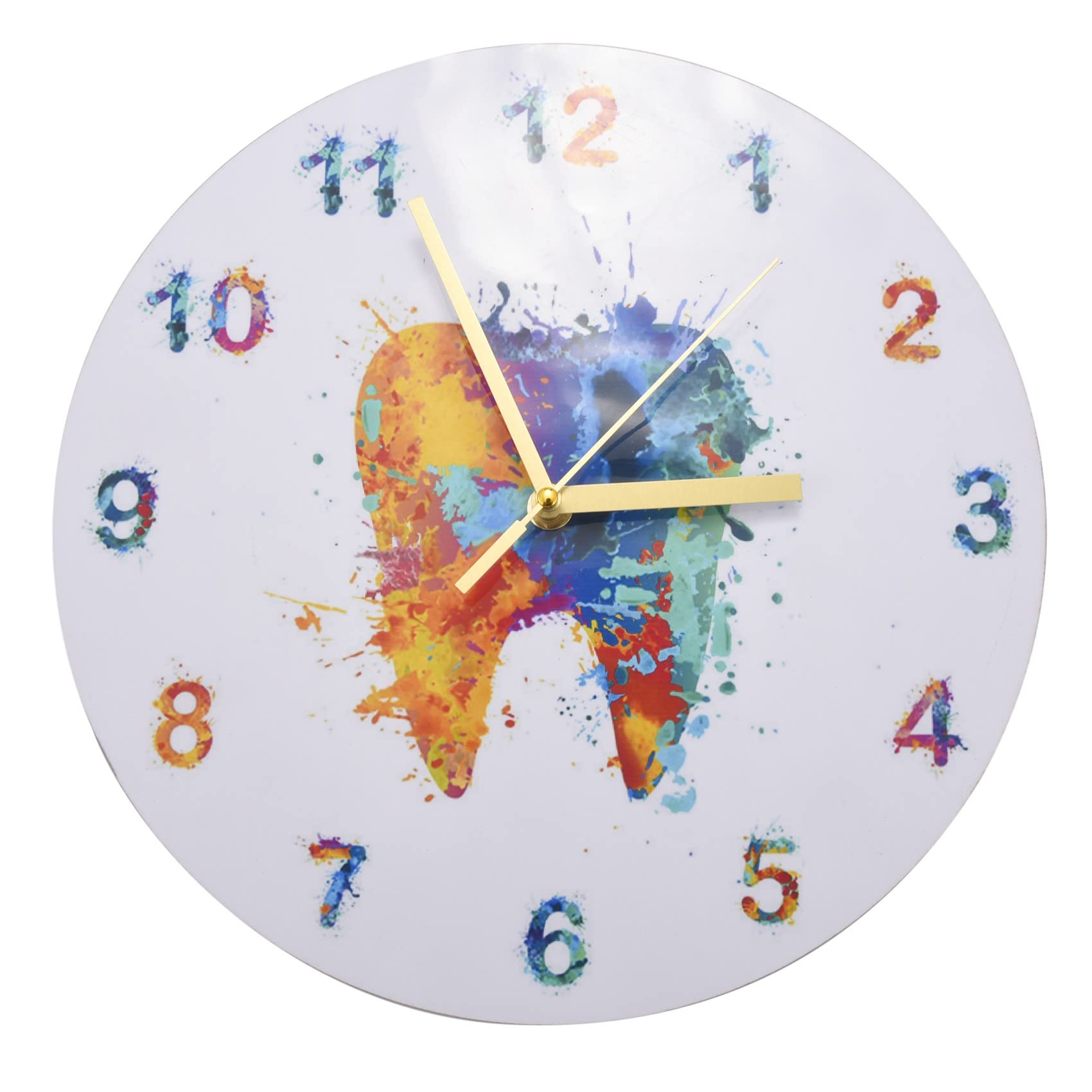 TEITEYER Watercolour Tooth Painting Print Wall Clock Dental Clinic Wall Art Non Ticking Wall Watch Orthodontist Dentist