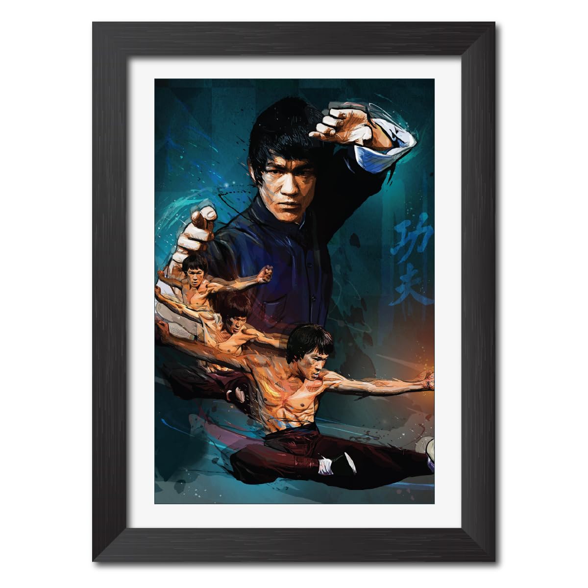 TenorArts Bruce Lee Boxing Legend Posters Laminated Poster Framed Paintings with Matt Finish Black Frames (12 inches x 9inches)