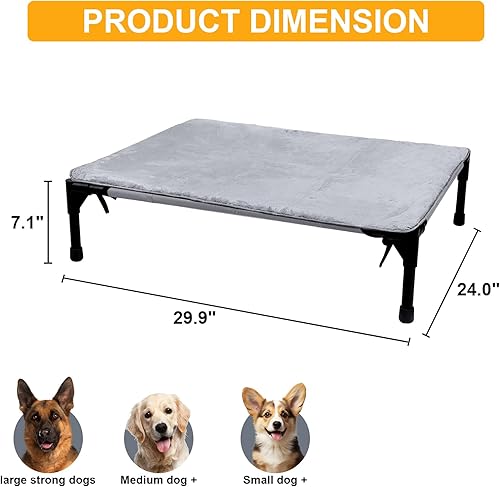 Miniatura 5 de Cama elevada refrescante para perros grandes con alfombrilla de felpa, duradera y lavable para exteriores, hamaca elevada portátil a prueba de