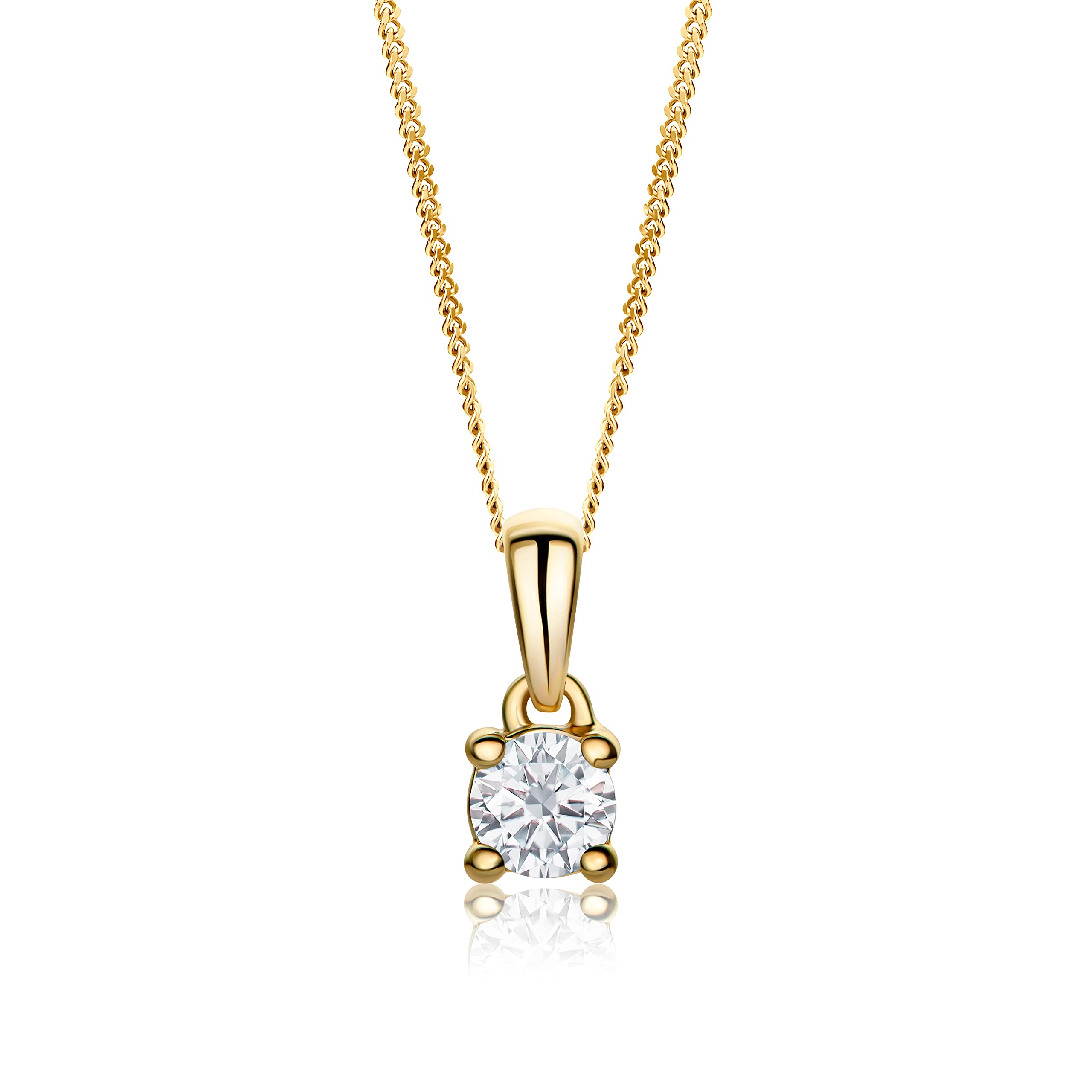 MIORE Halskette Damen, 14 Karat 585 Weißgold/Gelbgold Solitär Diamant Anhänger 0.10/0.15/0.20 ct, Panzerkette 45 cm aus Gold Oder 925 Sterlingsilber, Schmuck Damen, geliefert in Schmuckbox