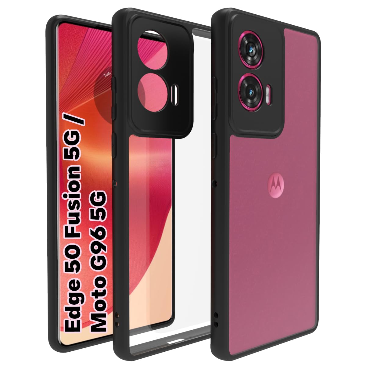 RIGGEAR Shockproof Sleek Hybrid Armor Back Cover Case Compatible with Motorola Moto Edge 50 Fusion/Moto G96 5G (Clear PC + Black TPU Bumper)