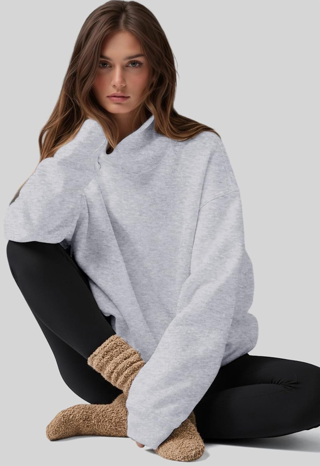 IWD Oversized Sweatshirt for Women 2025 Trendy Turtleneck Fleece Pullover with Pockets Long Sleeve Hoodies Fall Tops Outfits - Image 5