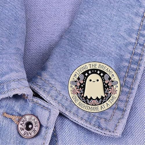 Cute Ghost Enamel Pin Butterfly Flower Round Brooch for Women Men Cartoon Novelty Living the Dream! One Nightmare at a Time Lapel Pins Badge Halloween Bag Jacket Backpack Hat Clothes Accessories image 4