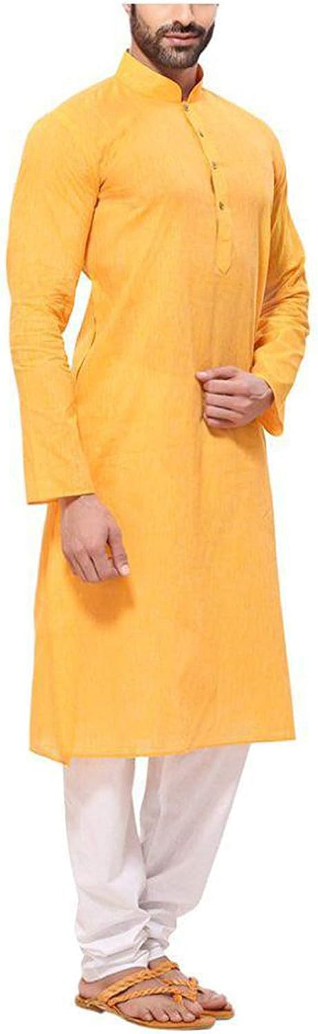 FOCIL Independence Day Special Cotton Kurta Pyjama for Mens Yellow