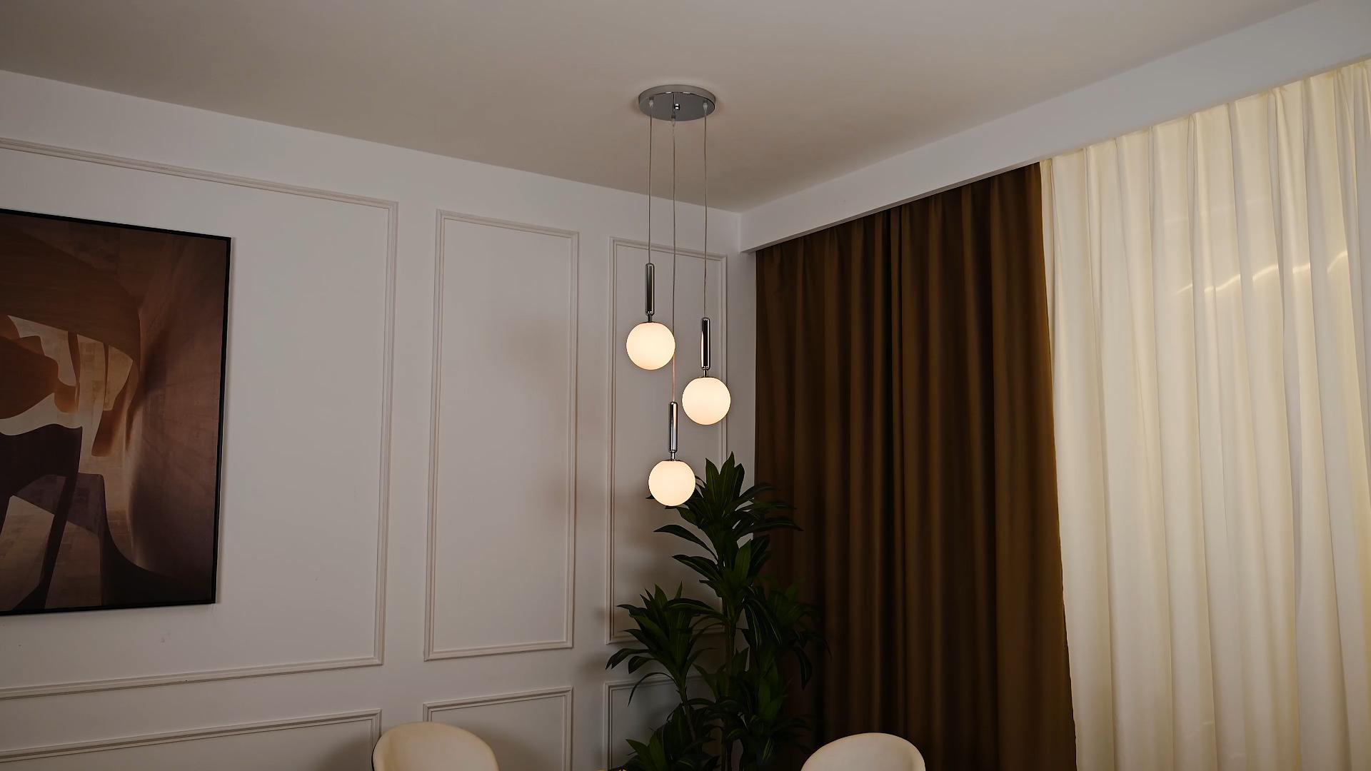 Image of Modern Chrome Pendant Light Hanging Fixture Light for Kitchen Island Mid Century with Globe Pendant Light Milk White Glass Pendant Lighting for Living Room Bedroom Entryway (3 Lights)