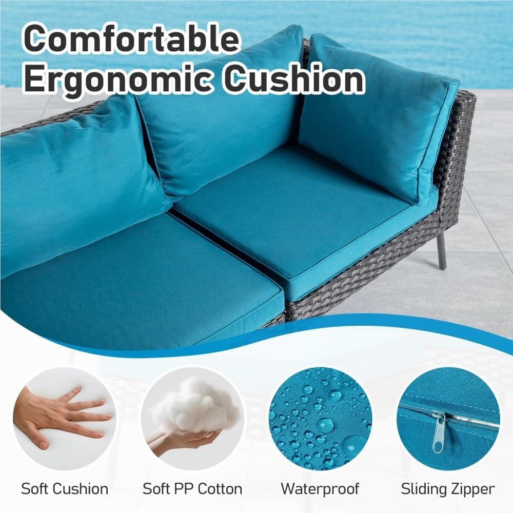 6 Pieces Wicker Patio Furniture Set Outdoor Sectional Sofa Sets Rattan Modular Patio Conversation with Cushions Ottomans for Backyard Porch Balcony Garden(Black)